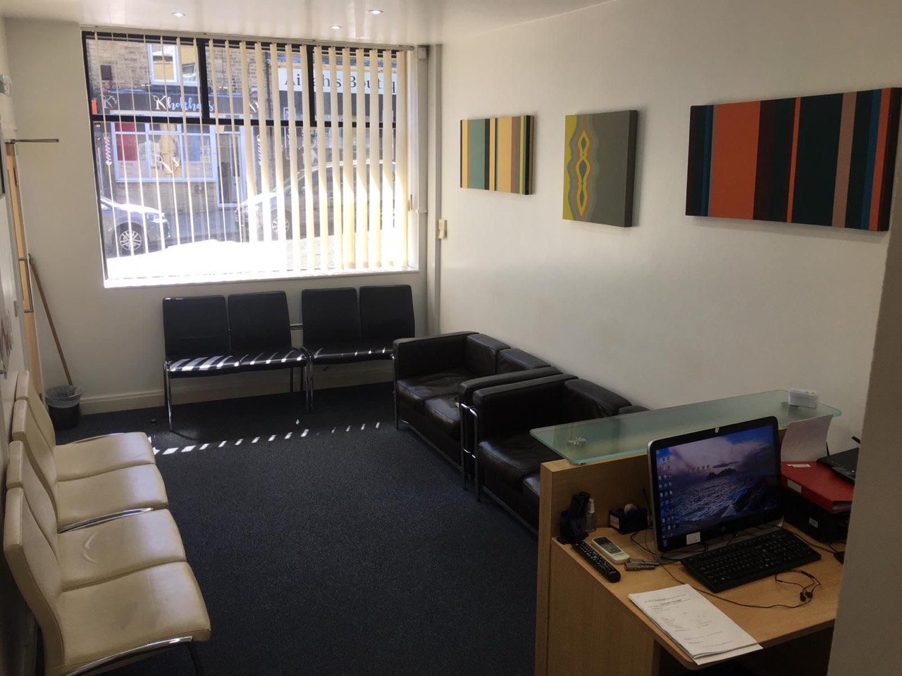 Reception and waiting area for clinic rooms to rent at Medichambers, Bradford